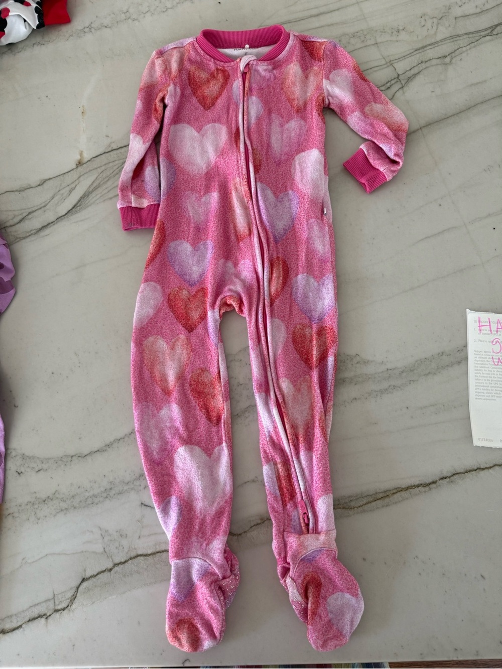 Posh peanut 2t Pink Heart-Print Zip One-Piece Pajamas